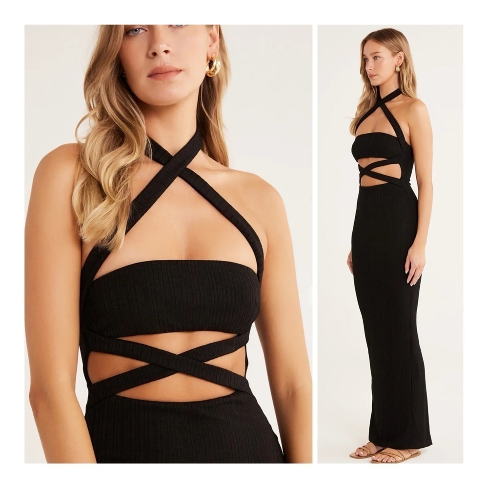 RUMER | Sorrento Halter Cut Out Maxi Dress In Black | L